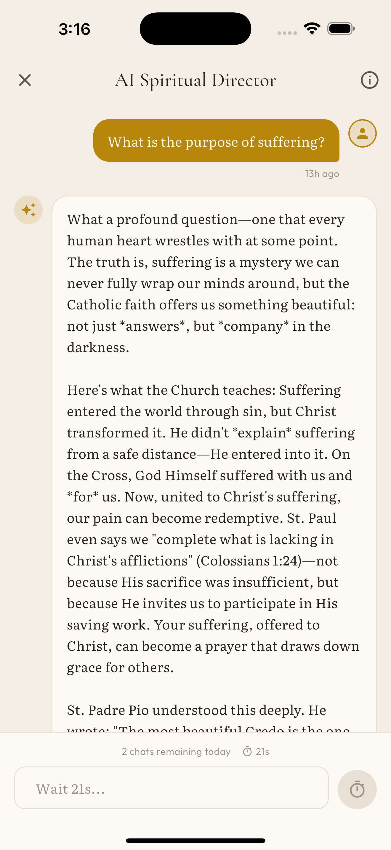 AI Spiritual Director conversation with saint citations